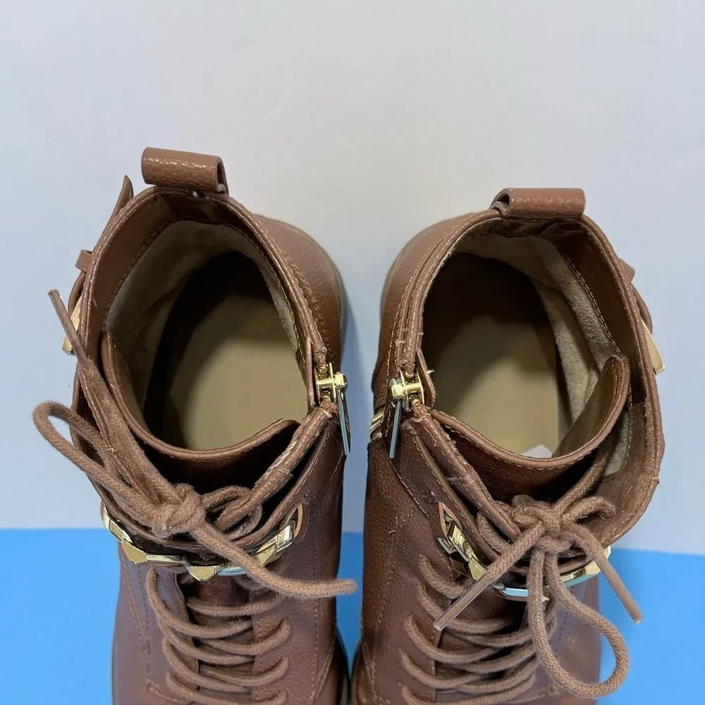 Michael Kors Kincaid leather combat bootie in the luggage color Size Women 8.5M
